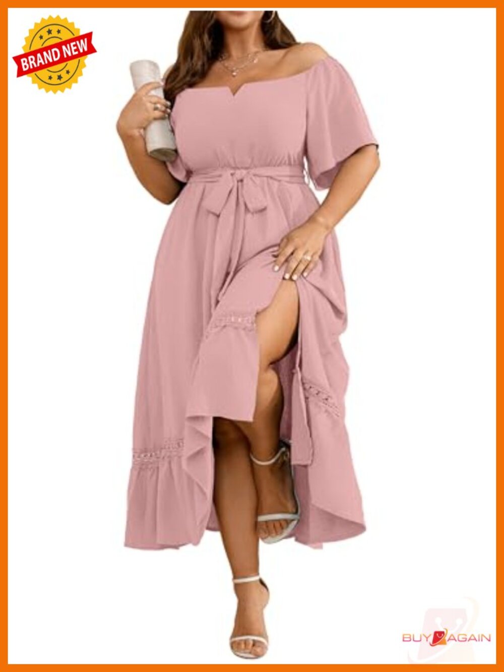 Plus Size Off The Shoulder Maxi Dress with Belt for Guest